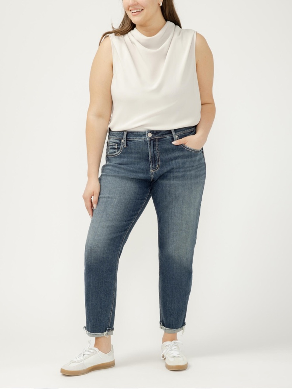Silver Jeans Dark Blue Relaxed Boyfriend Jeans